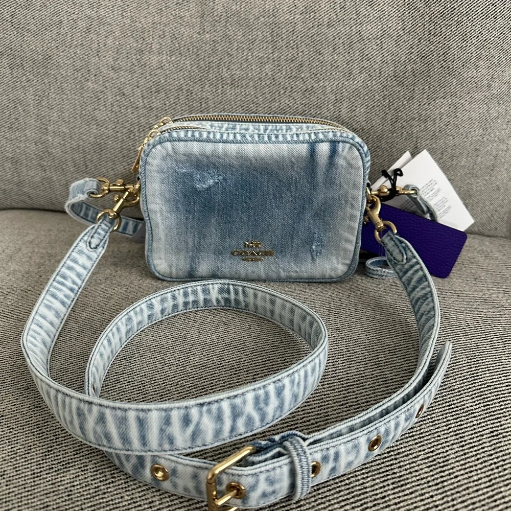 NWT Coach Mini Carey Crossbody Bag Loved Denim With Charms CEK75